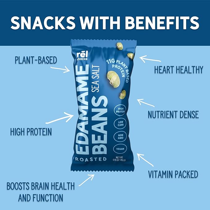R휆l Snacks Sea Salt Roasted Edamame ??High Protein Low Carb Snack (11g Protein per Serving) ??Keto-Friendly, Vegan, Non-GMO ??10-Pack 0.9oz Bags