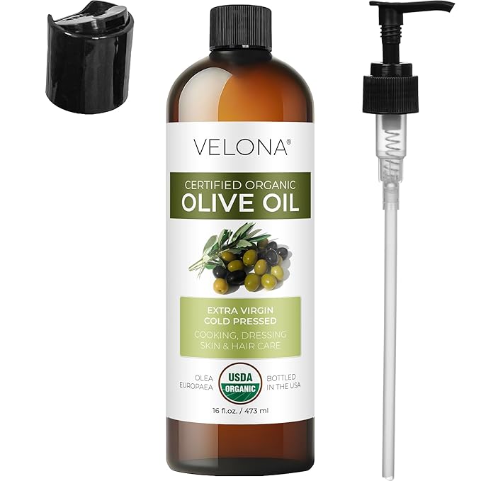 velona USDA Certified Organic Olive Oil - 16 Fl Oz | 100% Pure and Natural Carrier Oil | Extra Virgin, Unrefined, Cold Pressed | Cooking, Dressing, Face, Hair, Body & Skin Care | Use Today - Enjoy Results