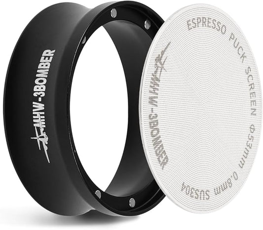 MHW-3BOMBER 53mm Espresso Dosing Funnel & Puck Screen Set, Magnetic Dosing Rring & Reusable Filter kit Compatible with 53mm Bottomless Portafilter, Coffee Dosing Ring with Eppresso Puck DR7014-OS
