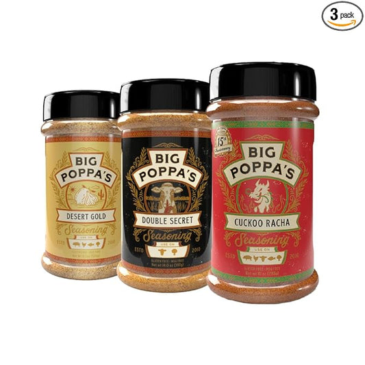 Big Poppa’s Triple Flavor Fusion BBQ Rub Set – Sweet Heat Honey-Chili Blend, Bold Savory Garlic Seasoning & Zesty Citrus Herb Rub – Premium Spice Trio for Pork, Chicken, Steak, Seafood & Veggies