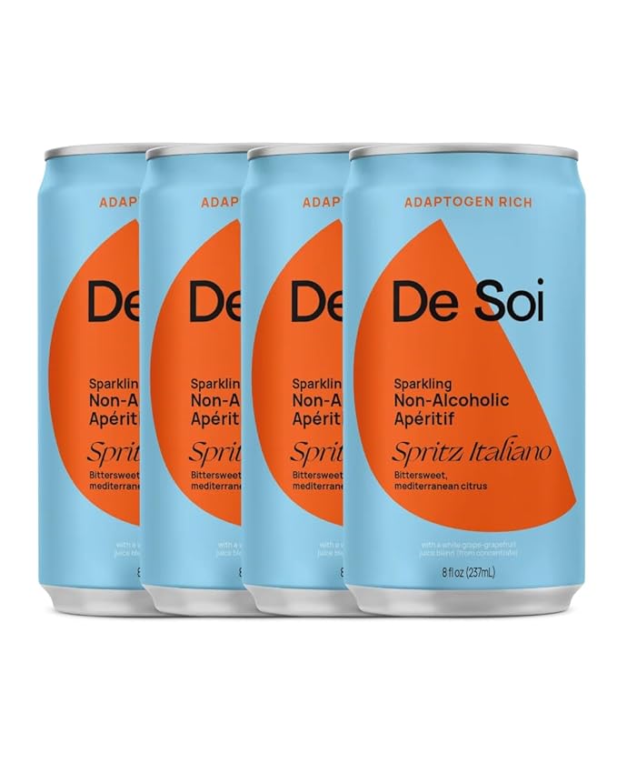 De Soi Spritz Italiano Non-Alcoholic Drinks 4-Pack (8 fl oz) Mocktails - Ready to Drink Beverages, Alcohol Free Alternative, Sparkling Aperitifs with Adaptogens, Natural Botanicals & No Added Sugar