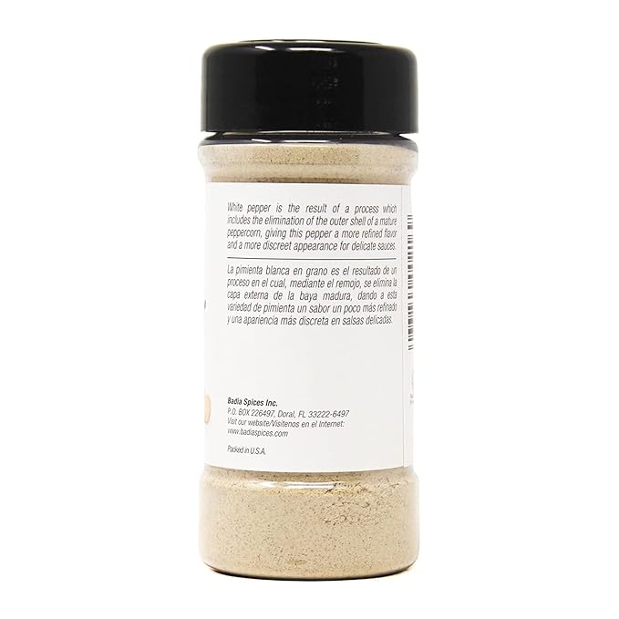 Badia Ground White Pepper, 2 oz ??Smooth, Mellow Heat and Delicate Flavor for Light Sauces, Soups, Poultry and Seafood