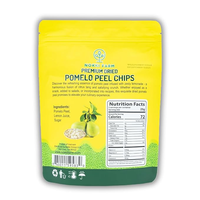 (Pack of 3) NOKKI FARM Premium Dried Pomelo Peel | Crunchy | Slightly sweet and tangy | 50g