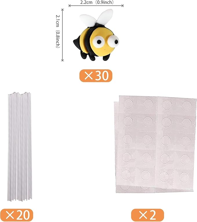 30 PCS Bumble Bee Cupcake Toppers Resin Little Figurine Bee Cupcake Picks Oh Babee Cake Decorations for Bee Theme Baby Shower Kids Boys Girls Birthday Party Decoration Supplies Black
