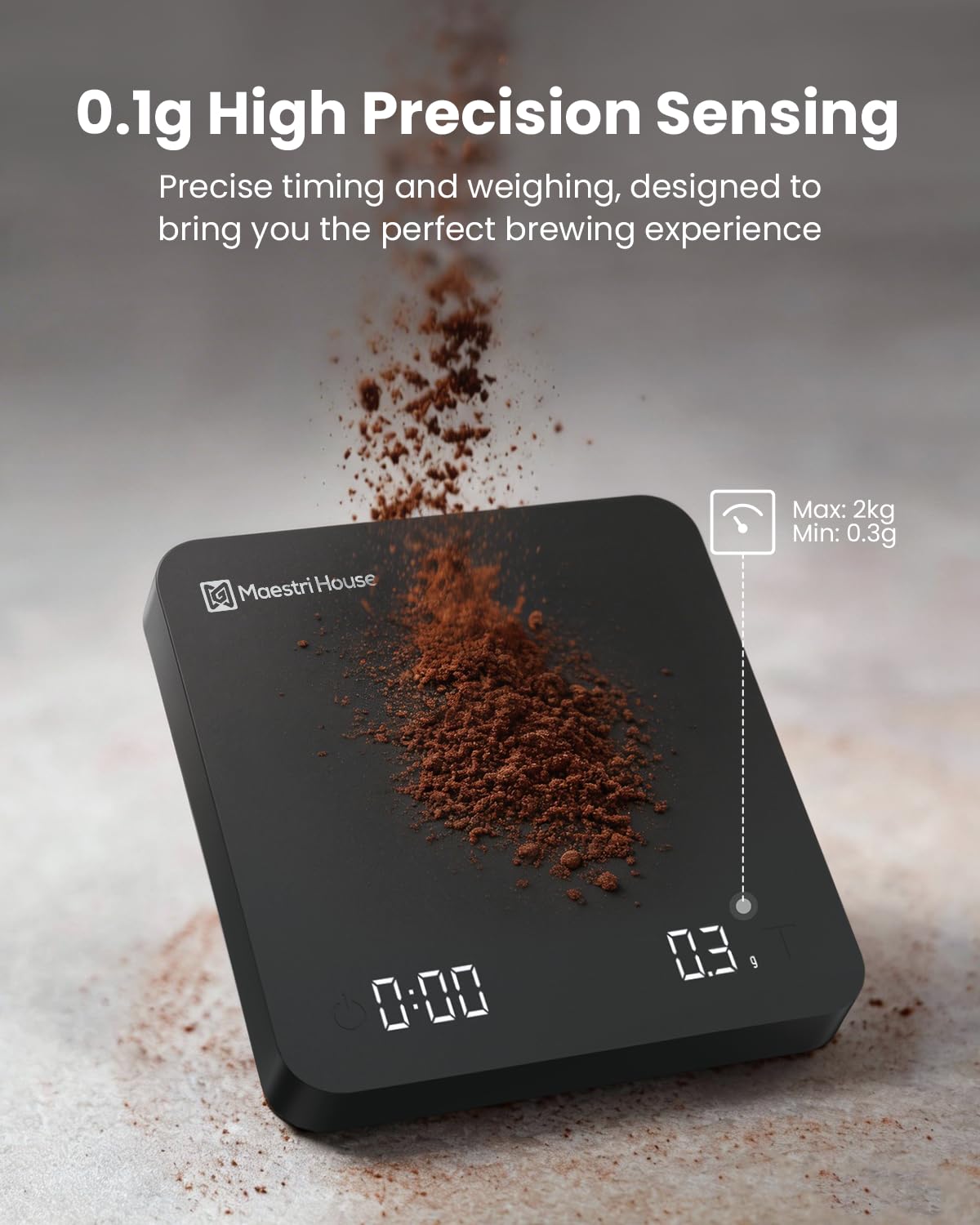 Maestri House S1 Air Ultra-Slim Espresso Coffee Scale with Timer, 0.1g