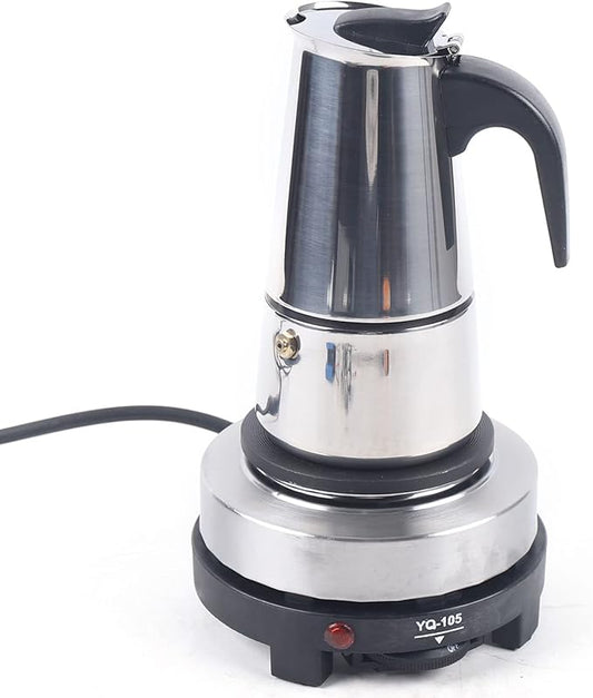 4Cups 200ml Portable Espresso Coffee Maker Stainless Steel Moka Pot 110V Electric Espresso Percolator Coffee Brewer Kettle Pot with Electric Stove (200ml, 4 cups)