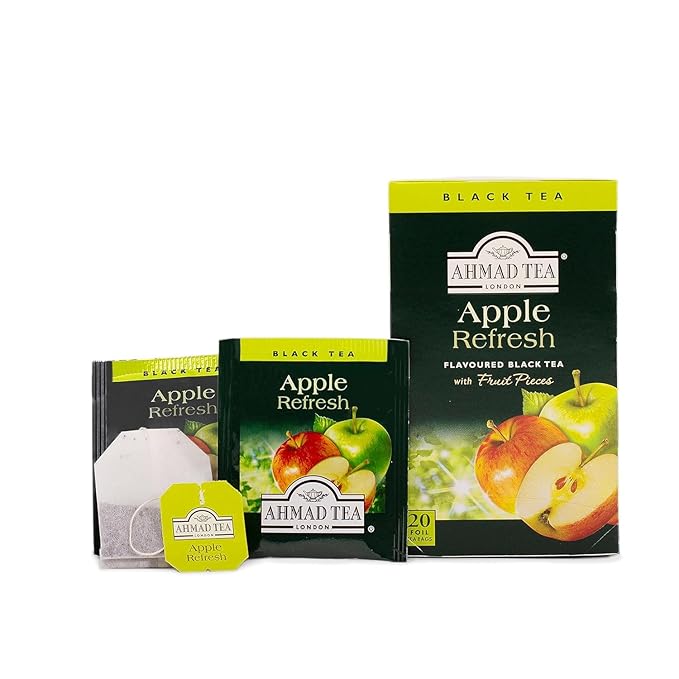Ahmad Tea Black Tea, Apple Refresh Teabags, 20 ct (Pack of 1) - Caffeinated & Sugar-Free