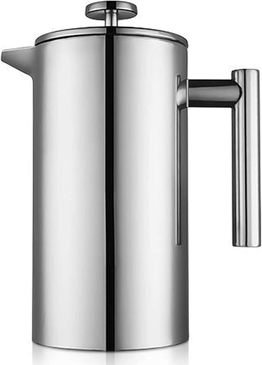 Stainless Steel French Press Coffee Maker 1500ml, Double-Wall Insulated Large French Coffee Press for travel camping竊똋arge Capacity, ç«?0oz, Silverç«?,<div>