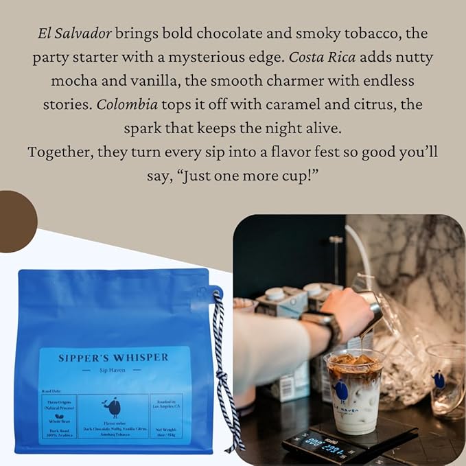 SipHaven | Sipper's Whisper Espresso Blend - Medium Roast Whole Bean Coffee | 1lb (16oz) | Bold, Smooth & Flavorful | Specialty Grade | Small Batch Roasted & Packed in USA