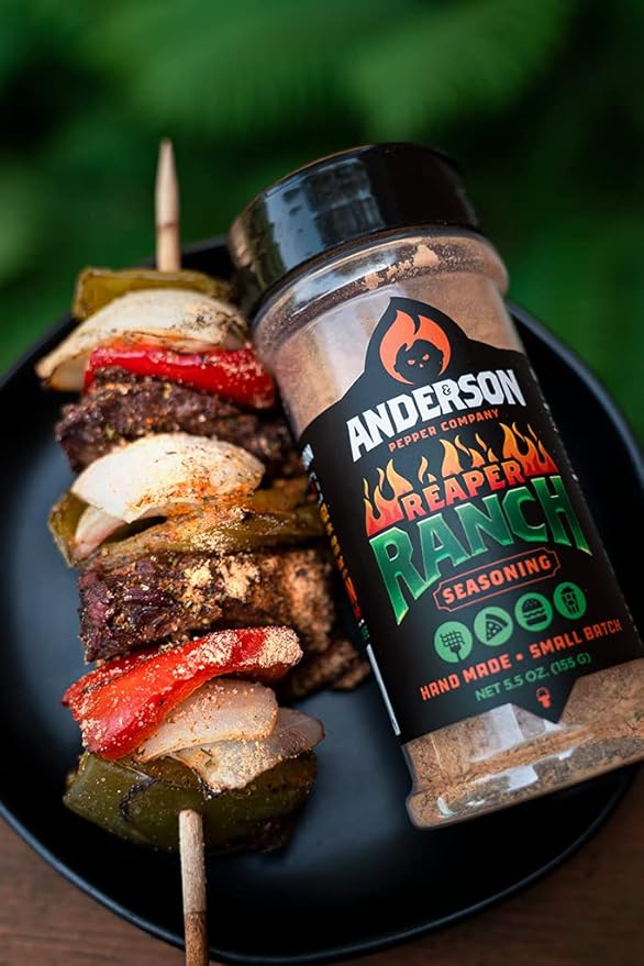 Anderson Pepper Company - Reaper Ranch Seasoning - Carolina Reaper Ranch All-Purpose Spicy Seasoning, Dip Mix, Rub for Grilling, Everyday Use, Sugar-Free, Gluten-Free 5.5 oz. Jar