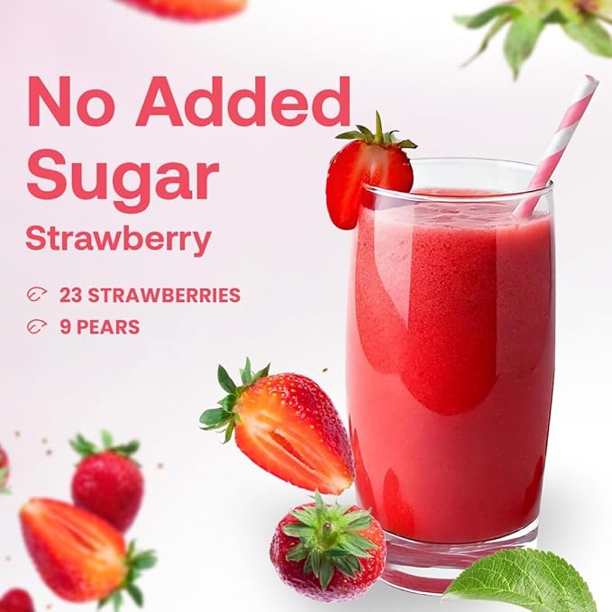 Dr. Smoothie 100% Crushed Strawberry ??No Added Sugar, Made with Real Fruits/Fruit Juice ??Vegan, No Artificial Colors or Flavors ??Juicy Strawberries for a Sweet & Vibrant Treat ??46 oz Bottle