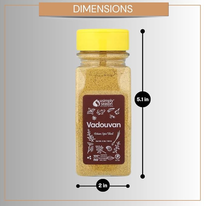 USimplySeason Vadouvan Curry (6 oz) - French Indian Fusion Seasoning Spice Blend for Meat Rubs and Soups - Vegan, Non-GMO, No Salt, Made in USA