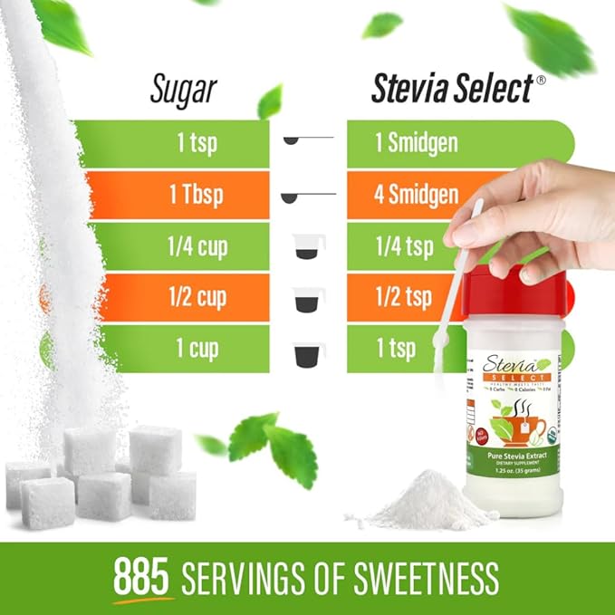 Stevia Select Organic Stevia Powder - Sugar Free Plant Based Pure Stevia Sweetener Stevia Extract Keto Sugar Substitute No Fillers Zero Calorie 1.25 Ounce