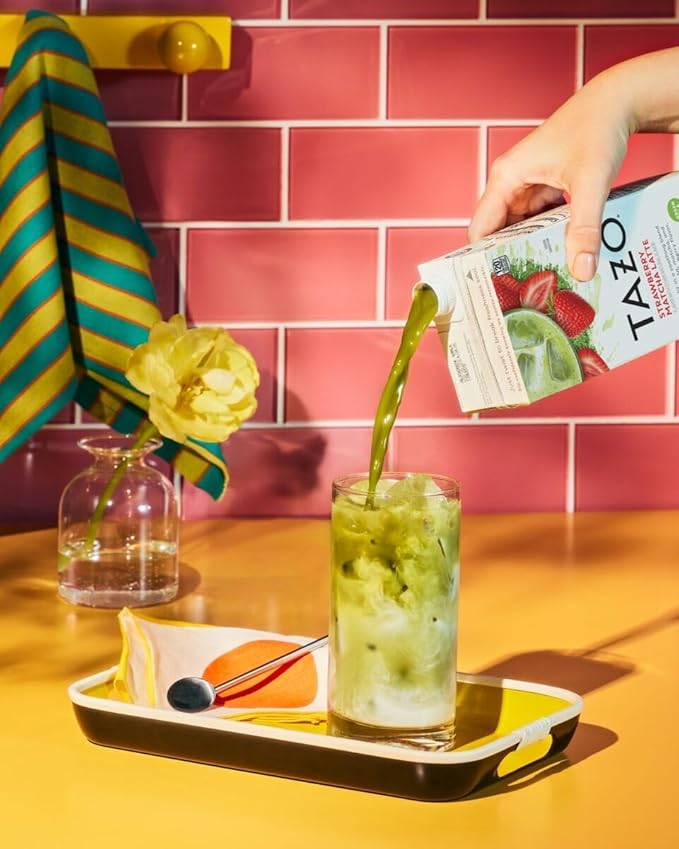 TAZO Tea Concentrate, Chocolate Chai Latte, Strawberry Matcha Latte, Iced Peach Mango 32 Fl Oz (2ea) (Variety Pack)