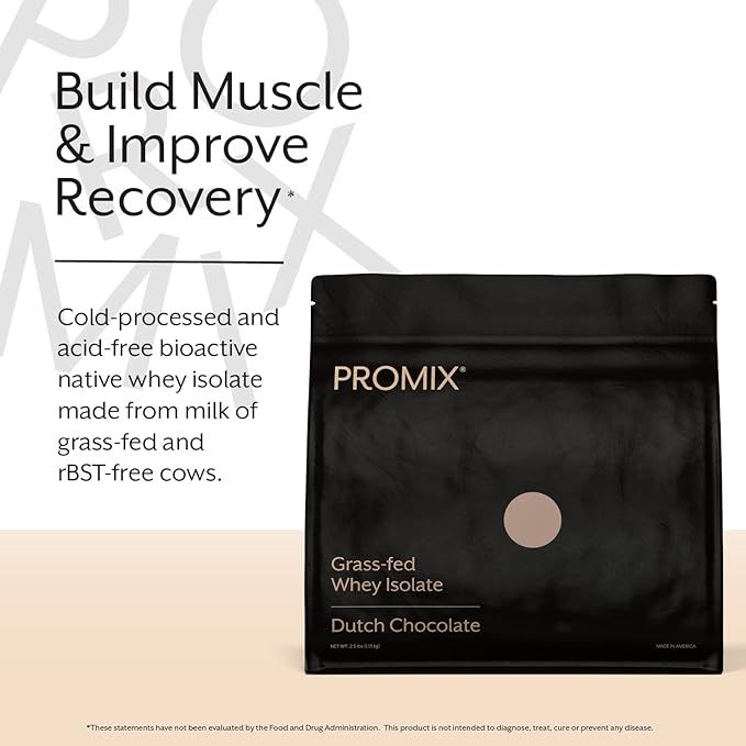 ProMix Nutrition Whey Protein Isolate Powder, Chocolate - Grass-Fed - 짯Post Workout Fitness & Nutrition Shakes, Smoothies & Cooking Recipes - Gluten-Free & Keto-Friendly - 2.5 Pound (Pack of 1)