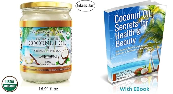 Organic Extra Virgin Coconut Oil - Unrefined Organic Cold Pressed | Ideal For Hair, Skin, Cooking, Body Massage, Beauty and Oil Pulling| Keto & Paleo Cooking Oil - 16.91 oz Coconut oil in Glass Jar