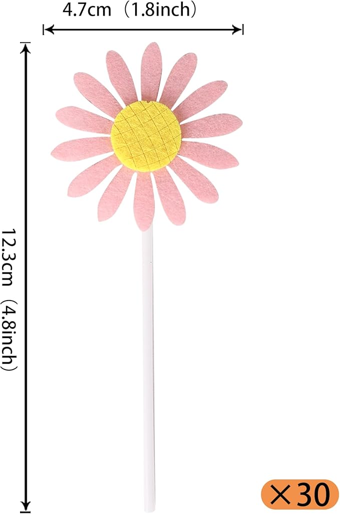 30 Pack Sunflower Cupcake Toppers Glitter Baby Shower Sunflower Cupcake Picks for Gender Reveal Theme Baby Shower 1st Birthday Party Cake Decorations Supplies Pink