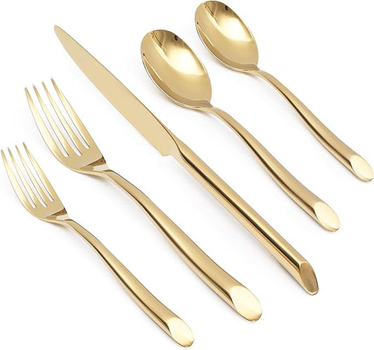 20-Piece Gold Silverware Set with Unique Handle, Stainless Steel Flatware Set, Cutlery Set Mirror Polished, Dishwasher Safe, Service for 4