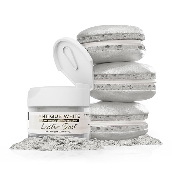 Luster Dust - Antique White (4g 1x Jar) | Edible Vegan Dust & Paint for Cake Decorating, Ice Cream, Desserts, Cocktails and Beverages by Bakell