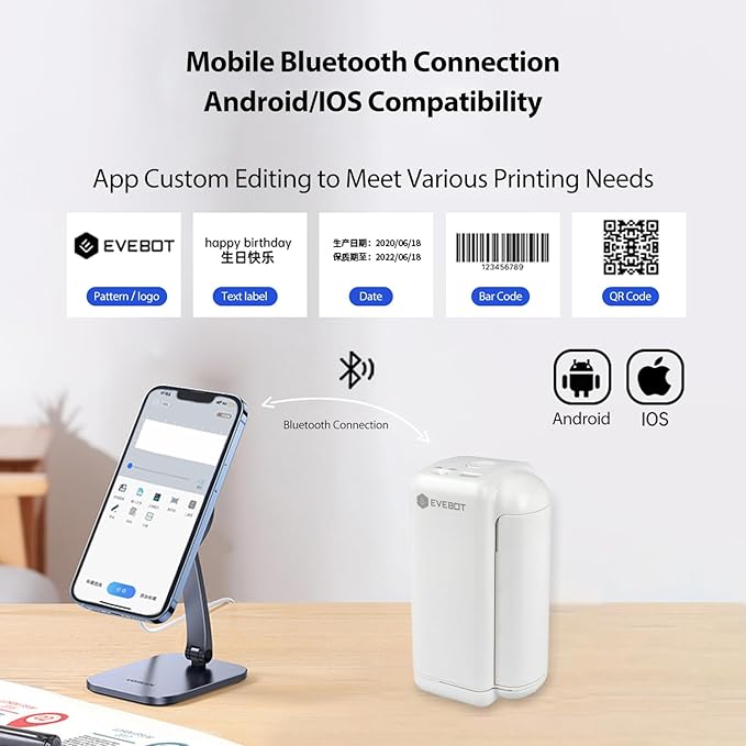 PrintPods Handheld Inkjet Printer for T-Shirts, Cartons, Wood Grain, Portable Mini Printer Custom Logo, Time, Pattern, Word, QR Code - Bluetooth, Light Red FancyBox 1PCS
