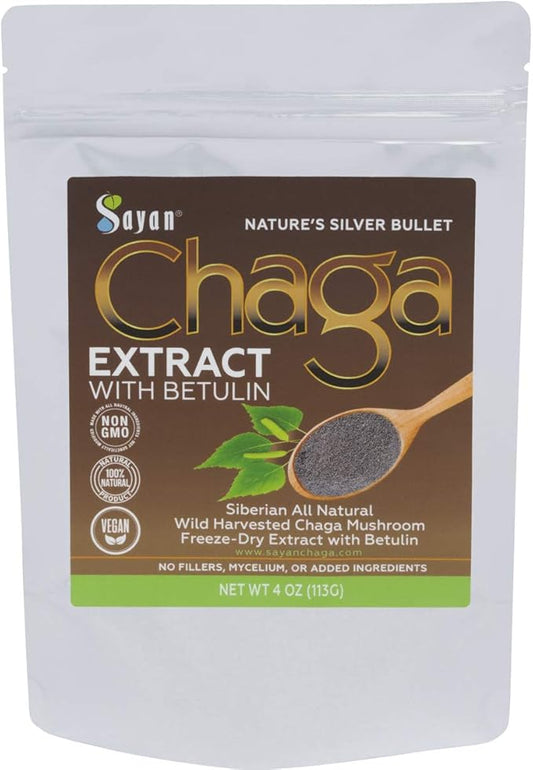 Sayan Siberian Chaga Mushroom Extract with Betulin Powder (4 oz) ??Organic Antioxidant Blend