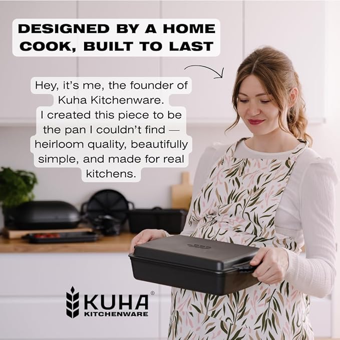 Kuha 2-in-1 Square Cast Iron Dutch Oven, 6 QT ??Skillet Lid & Casserole Dish, Pre-Seasoned 13?? Baking/Roasting Pan, Oven-Grill-Campfire Safe, Comes with Chainmail Scrubber