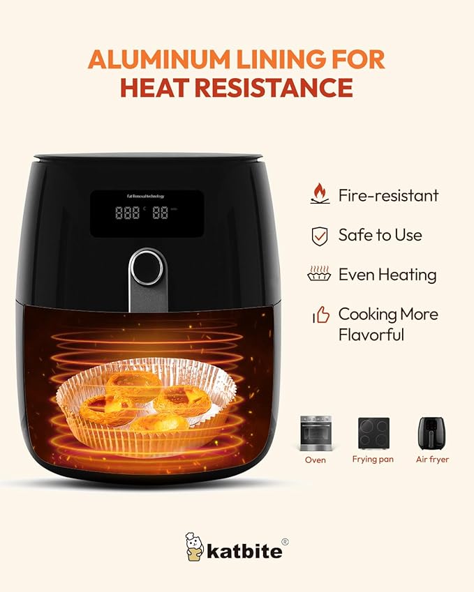 Katbite 80pcs Round Air Fryer Liners, 8in Disposable Food Grade Aluminum Foil Air Fryer Liner, Oil-Proof Accessories for 5-8 QT Airfryer,Oven Pan, Baking Basket -(Performance Series)