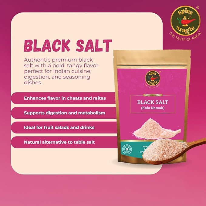 Spice Magic Black Salt (Kala Namak) ??Authentic Indian Mineral Salt | Unique Tangy Flavor for Chaats, Curries & Vegan Recipes | 7 oz (200 G)