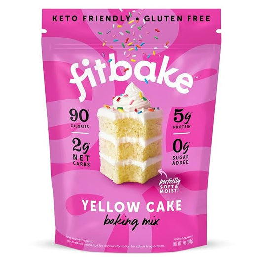 FitBake Yellow Cake Baking Mix | 2g Net Carbs Per Serving | Keto Friendly Low Carb Food | No Added Sugar Keto Snack | Zero Sugar & Gluten Free Desserts | Naturally Sweetened Cake Mixes Keto Foods 7oz