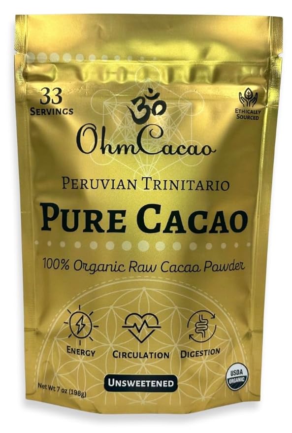 Ohm Raw Cacao Powder Organic Pure Unsweetened | Natural Source of Magnesium & Iron | Organic Chocolate Baking Powder/Drink Mix (33 Servings)