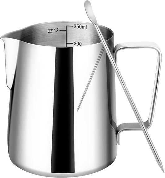 Milk Frothing Pitcher for Coffee, Barista Steaming Jug (12 Ounces/350ml)