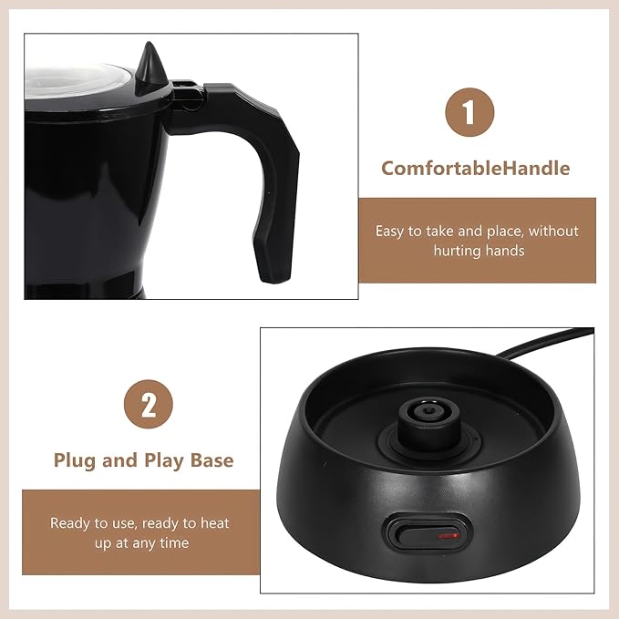 AOZBZ Coffee Pot Electric Espresso Coffe Maker, 300ml 6 Cups Stainless Steel Moka Pot with Overheat Protection and Detachable Base, Portable Italian Moka Maker, 450W, Black