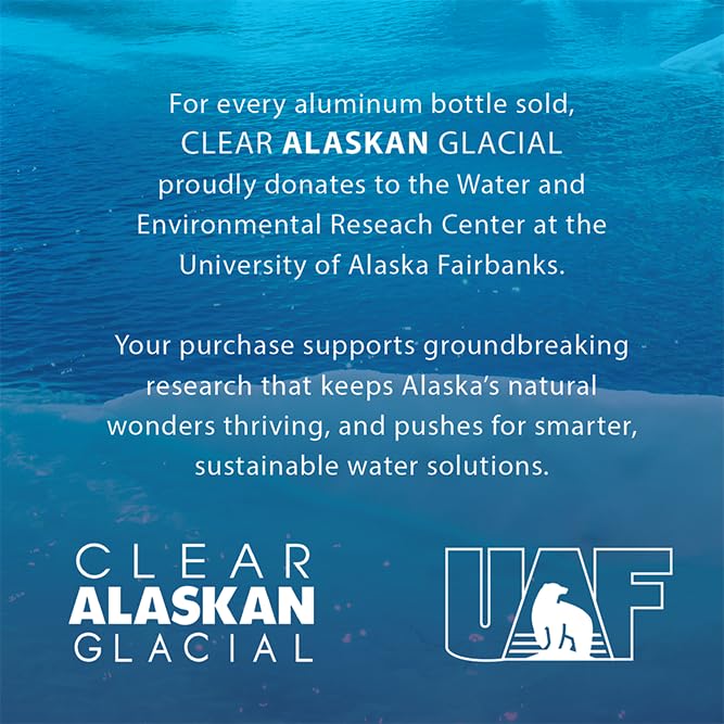 Clear Alaskan Fresh Glacier Water, Naturally Alkaline - Bottled in Aluminum with No Plastic | 16 Fl Oz (473 ml) - Pack of 12 | Natural glacial mineral water, bottled at the source in aluminum bottles
