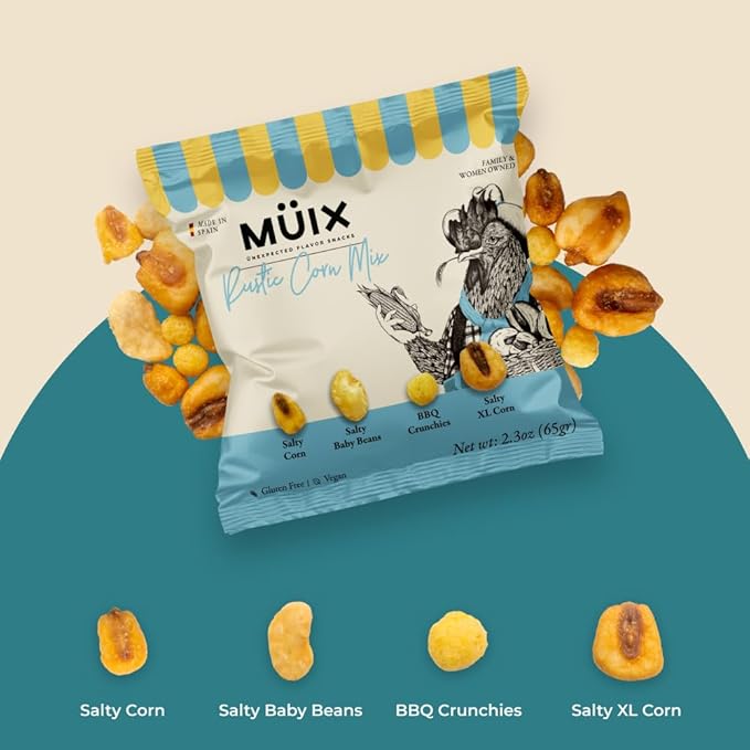 M체ix Snacks, Special Flavor Trail Mix, Rustic Mix, Mix Snacks (Salty Corn, Salty Baby Beans, BBQ Crunchies, Salty XL Corn) - 2.3 Ounce Bags (Pack of 16 Bags)