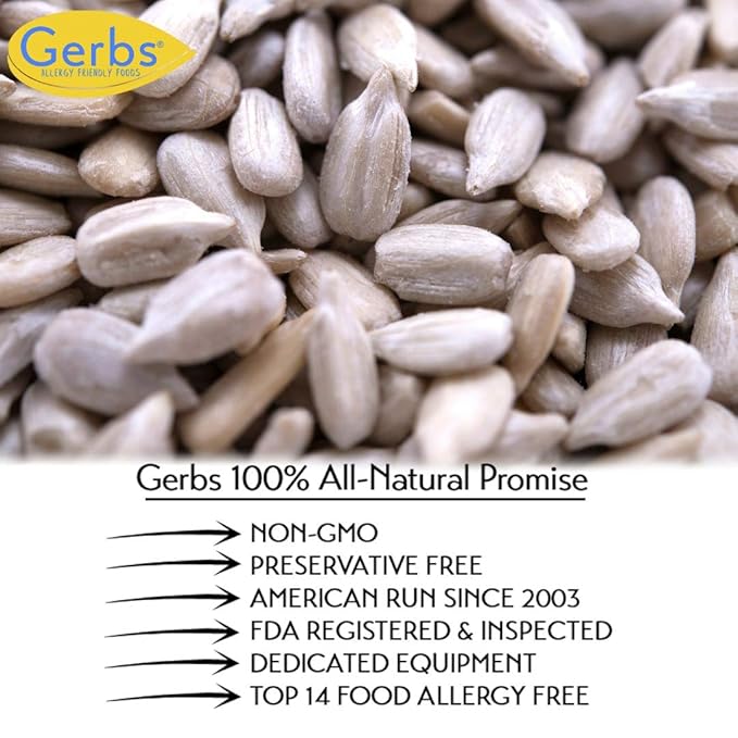 Raw Sunflower Seed Kernels by Gerbs – 2 LBS - Top 11 Food Allergen Free & Non GMO - Vegan & Kosher - Seed Country of Origin USA – Premium Grade Shelled Sunflower