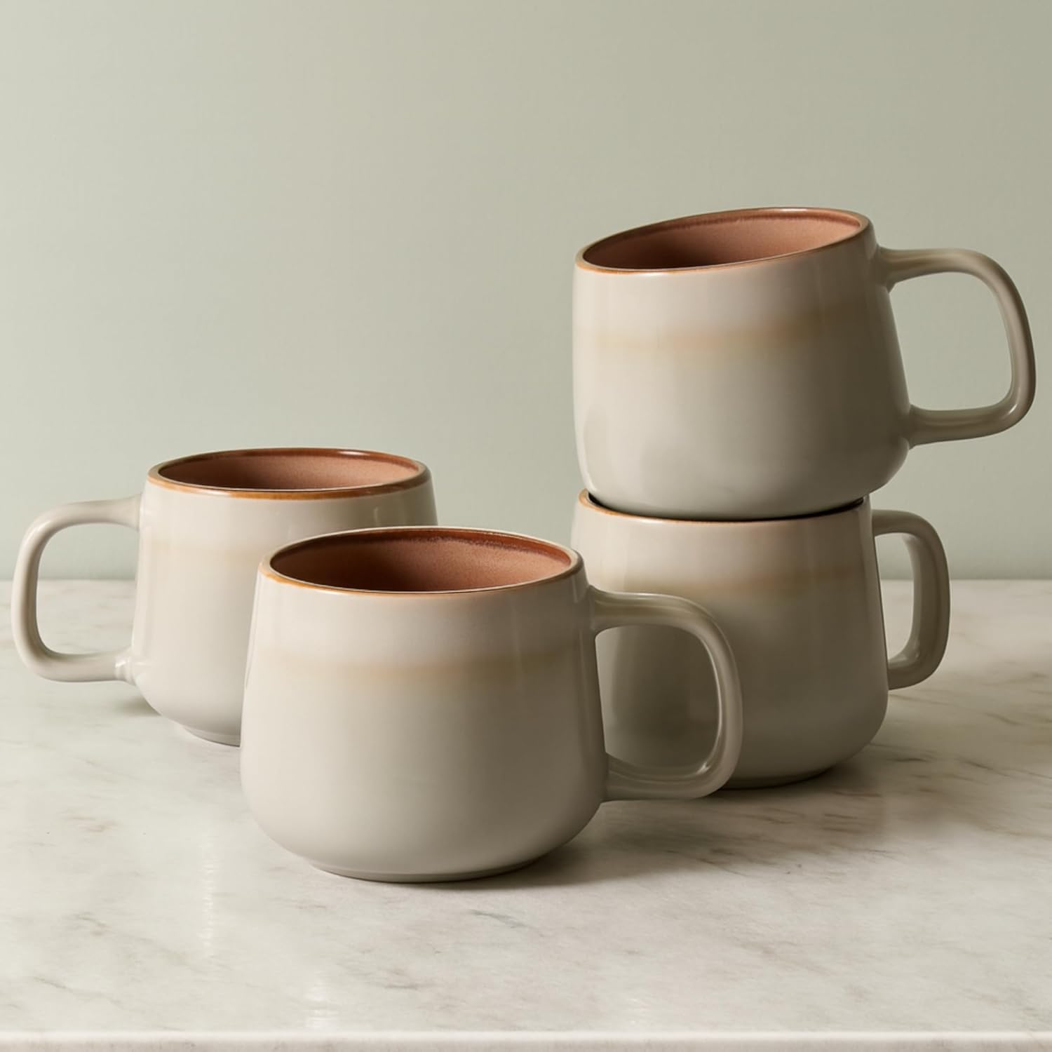 Ava Nord Stoneware Ceramic Coffee Mugs Set of 4 | 12 oz | Sage Ash