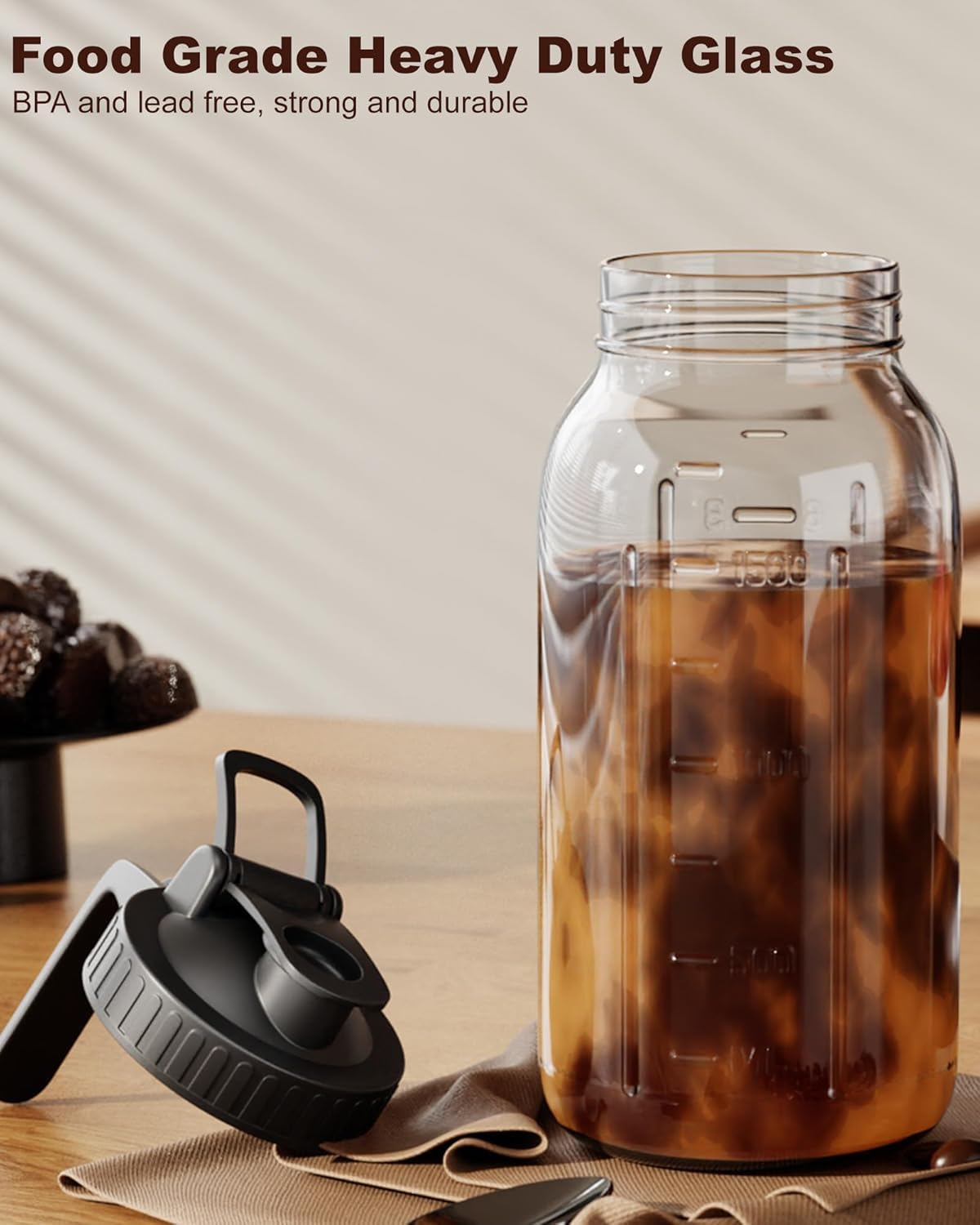 2 Pack Cold Brew Coffee Maker, 64oz Mason Jar Pitcher with 100μm 304 Filter