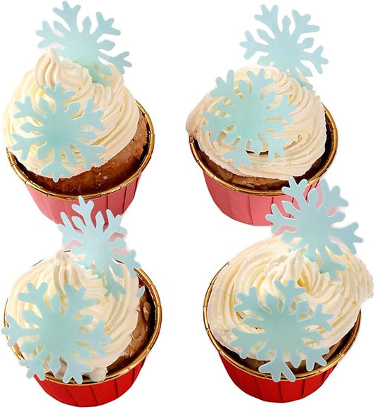 THJ 50PCS Edible Snowflakes Cupcake Toppers Blue Snowflakes Cake Decorations Wafer Paper Snowflake Cake Sprinkles for Christmas Winter Holiday Frozen Theme Party Supplies