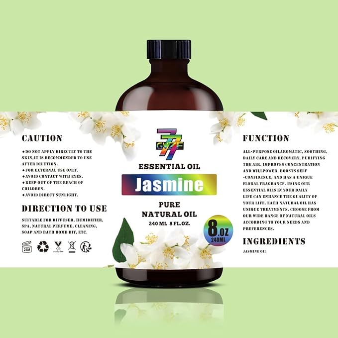 Jasmine Essential Oil (8 oz / 240 ml) ??Jasmine Oils for diffusers, humidifiers, Home Baths, Cleaning Products, Yoga, DIY Soaps and DIY Scented Candles