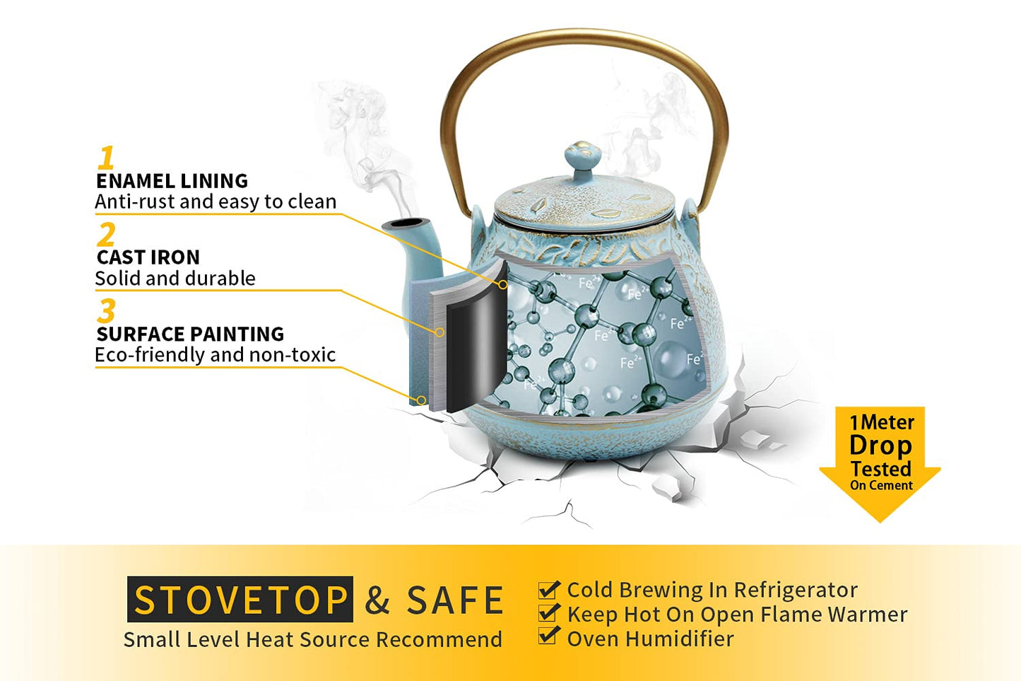 TOPTIER Japanese Cast Iron Tea Kettle with Stainless Steel Infuser, Cast Iron Teapot Stovetop Safe