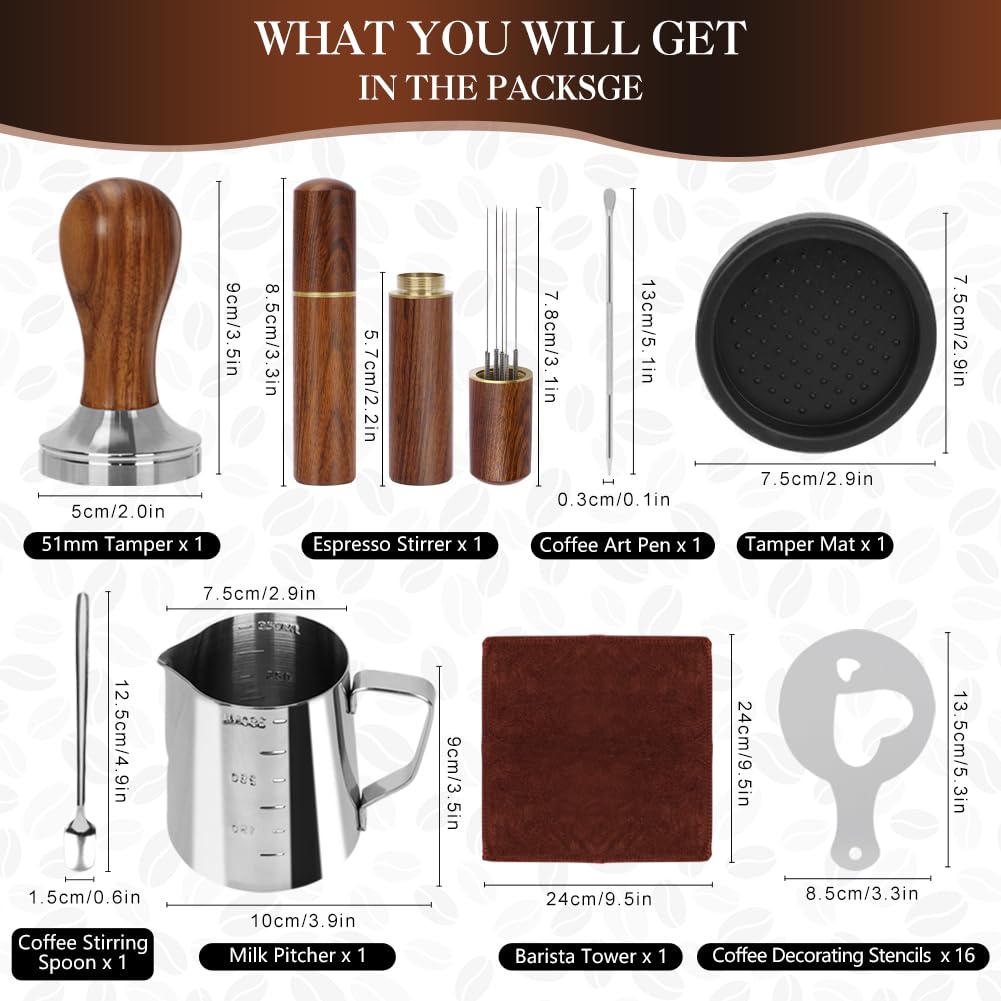 Y-Step 23 PCS Coffee Tamper Set, Espresso Accessories Kit Barista Kit, with Espresso Tamper 51mm