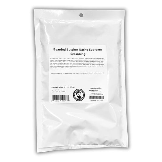 Bearded Butchers Nacho Supreme Seasoning, 16oz ??For Up to 25 lbs of Meat ??Perfect for Bratwurst, Burgers, Snack Sticks, and More ??Add Mozzarella Cheese for Macho Nacho Brats ??No MSG