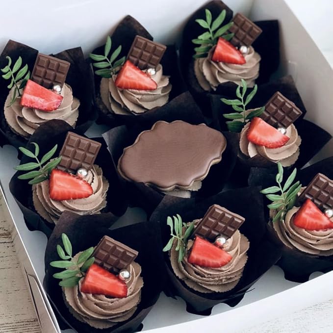 200 Pieces Tulip Cupcake Muffin Liners Greaseproof Paper Baking Cups Cupcake Wrappers for Birthday Wedding Party Baby Showers Catering Restaurants(Black)