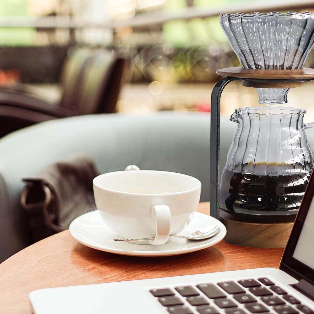 SOTECH Pour Over Coffee Station Dripper Stand Coffee Filter Wooden Filter Holder Glass Server with