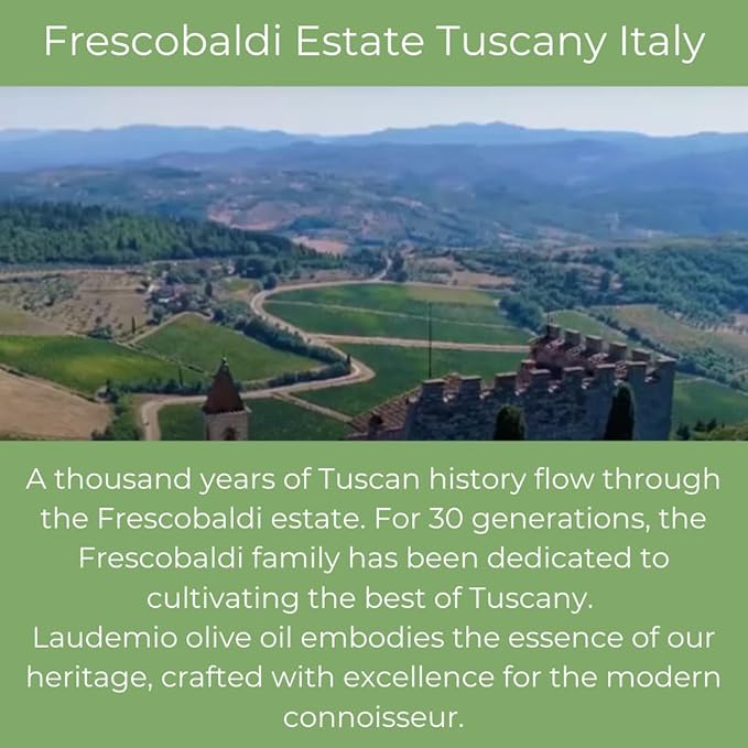 Frescobaldi Laudemio Extra Virgin Olive Oil, 8.45 FL Oz, 250ml, 2 Pack, Premium, Award Winning Product of Tuscany, Italy, Fruity & Peppery Flavor, Smooth & Robust Low Acidity, Rich in Polyphenols