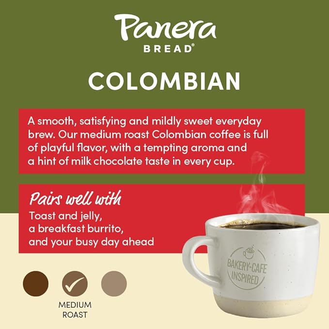 Panera Bread Colombian Medium Roast Coffee, Single Serve 60 Count Pods (6 Packs of 10)