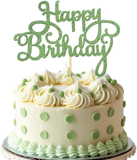 1 PCS Happy Birthday Cake Topper Glitter Anniversary Cake Picks Happy Birthday Cake Decorations for Baby Shower Celebrating Birthday Party Decorations Supplies Green
