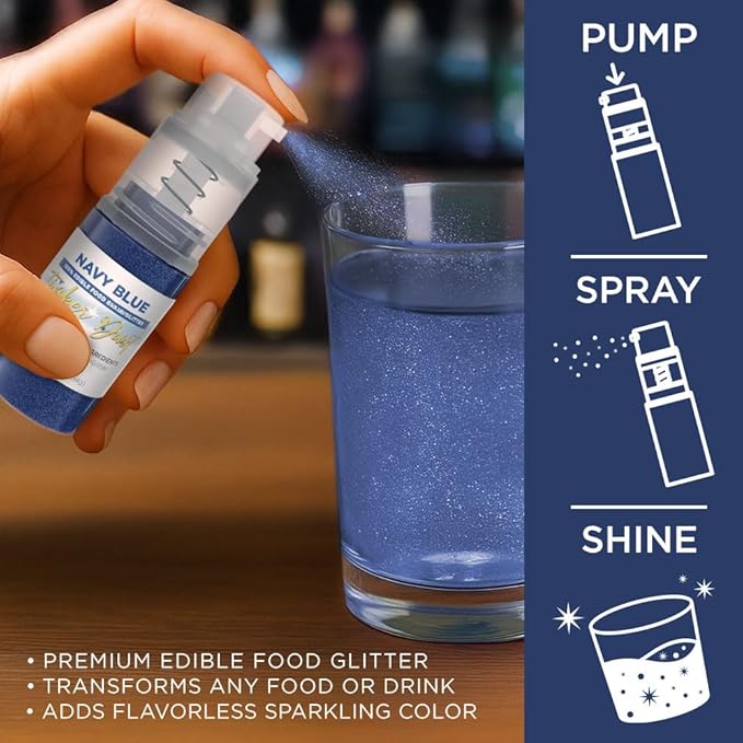Bakell - Navy Blue Tinker Dust (4g, 1x Mini Spray Pump) Edible Glitter for Food, Desserts, and Beverages!