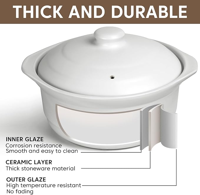 InfiOne Ceramic Pots Ceramic Soup Pot with Lid Ceramic Cookware Stockpot Rice Pot Clay Pot for Cooking (White, 1.9 Quart)