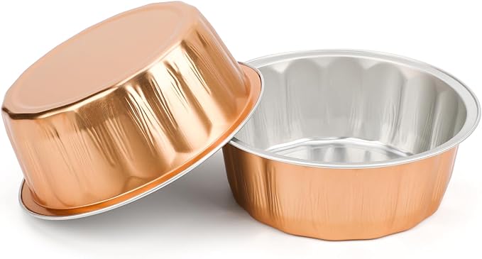 Beasea Disposable Ramekins 8oz, 50 Pack Rose Gold Aluminum Foil Cups with Lids, Disposable Creme Brulee Muffin Cupcake Baking Cup Mini Pudding Cups for Party Wedding Birthday